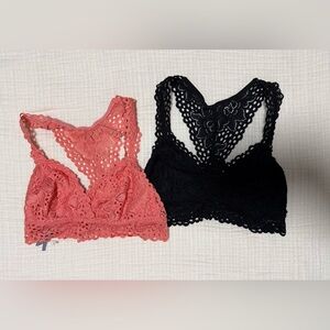 Two NWOT Aerie Bralettes Salmon Pink & Black Size S